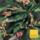 Dark Bottle Green Floral Silky Digital Print Satin Crepe Dress Fabric Trendy1068