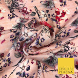 Pink Floral Watercolour Silky DigitalPrint Satin Crepe Dress Fabric Trendy I1082