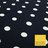 Navy Blue Ivory Spot Polka Dot Printed 100% Polyester Peachskin Dress Fabric1953