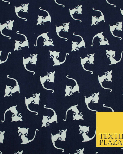 Soft Blue White Siamese Cats Printed Brushed Stretch Rayon Jersey Fabric 1952