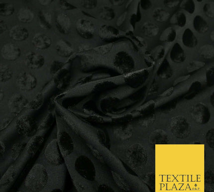 BLACK Velvet Spotted Polka Dot Devore Jersey Fabric Material Dress Craft 1960