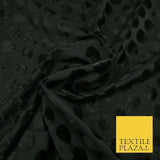 BLACK Velvet Spotted Polka Dot Devore Jersey Fabric Material Dress Craft 1960