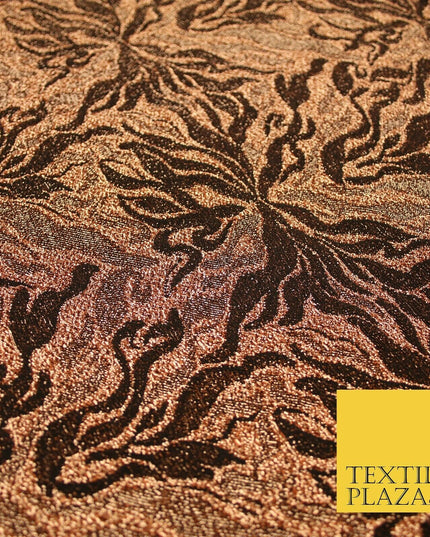 Metallic Weave Botanical Waves Shimmer Stretch Jersey Dress Fabric Backdrop