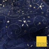 NAVY BLUE Premium Gold Magical Shooting Stars Organza Fabric Dress Craft 1544