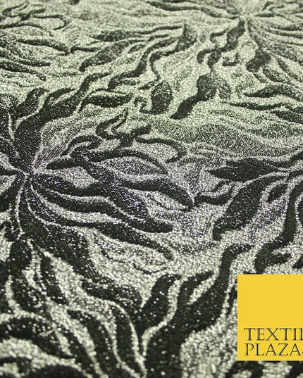 Metallic Weave Botanical Waves Shimmer Stretch Jersey Dress Fabric Backdrop