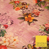 Lilac Pink Light Mauve Rose Floral Digital Print Faux Raw Silk Dress Fabric 3008