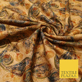 Gold Khaki Paisley Indian Digital Print Faux Raw Silk Vintage Dress Fabric 3021