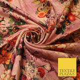 Lilac Pink Light Mauve Rose Floral Digital Print Faux Raw Silk Dress Fabric 3008