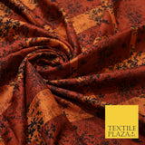 Brick Terracotta Maroon Check Arty Digital Print Faux Raw Silk Dress Fabric 3009