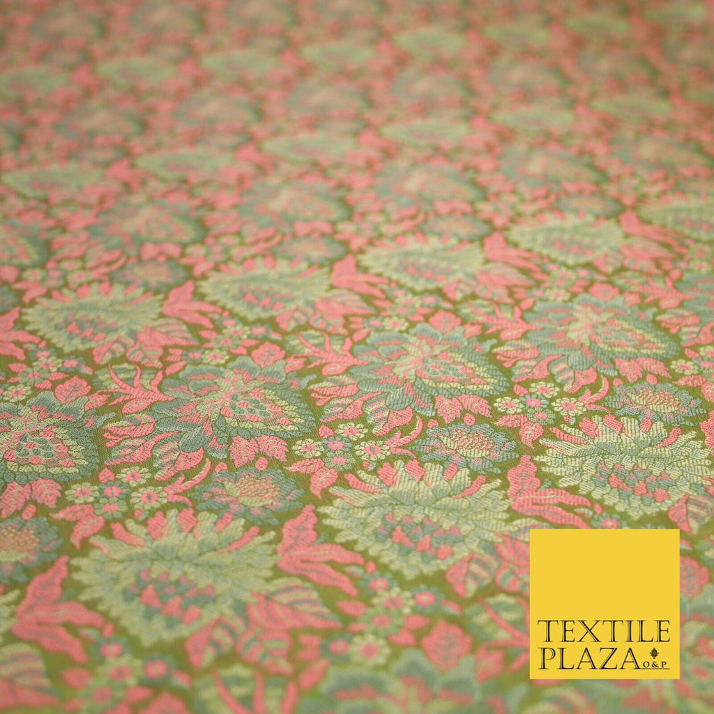 Pink Luxury Floral PURE Benarsi Brocade Woven Fine Dress Fabric Fancy 1759