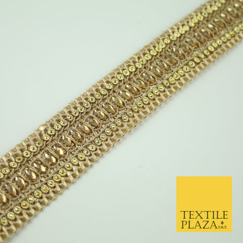 Gold Diamonte Stone Weave Trim Border Gota Patti Zari Ribbon Indian Lace X346
