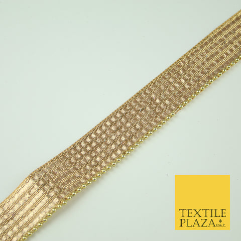 Gold 5 Row Glitter Shimmer Lines Pearl Beaded Zari Trim Border Ribbon Lace X352
