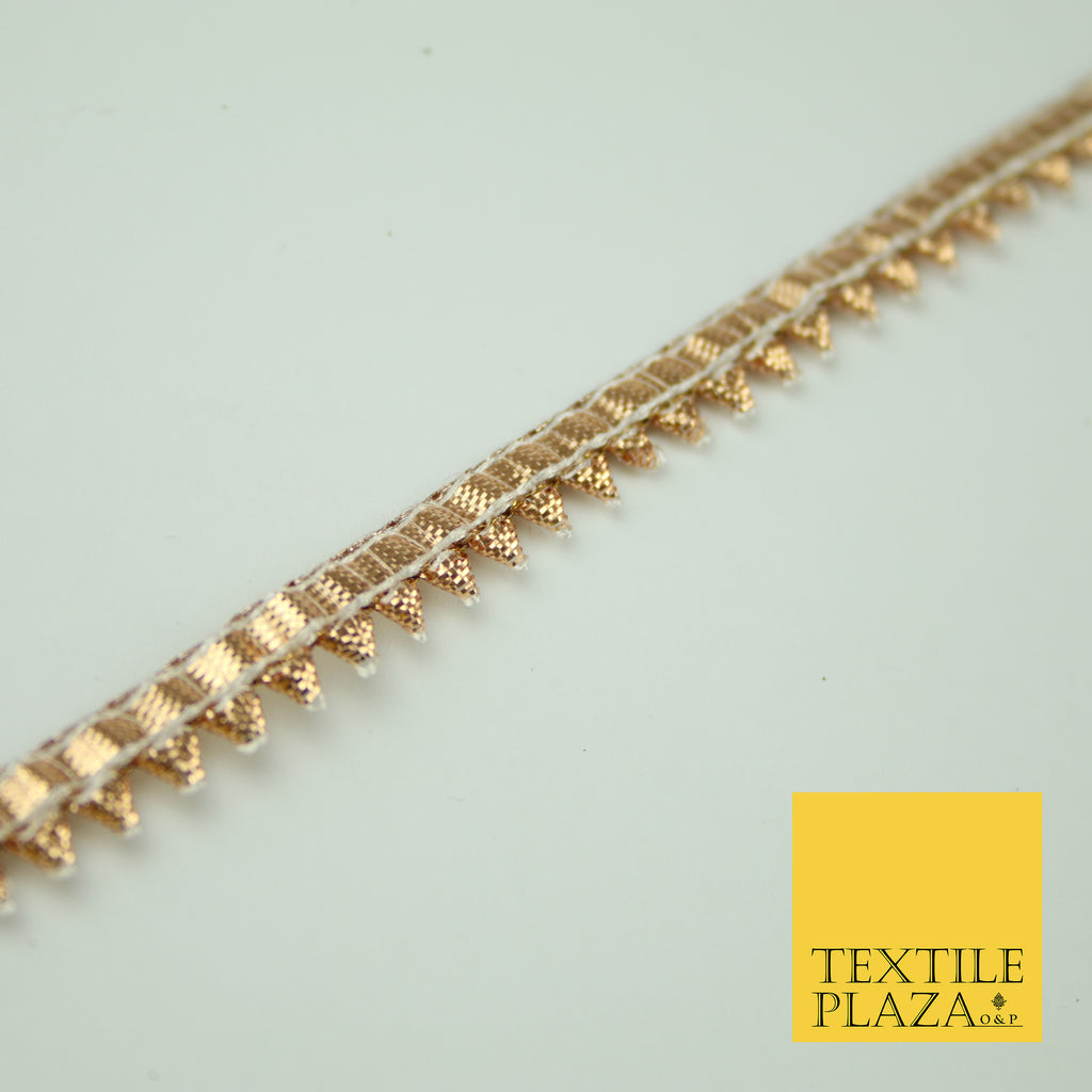 Rose Gold Metallic Shiny Spike Teeth Zig Zag Gota Patti Trim Border Ribbon X355