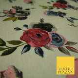 Vintage Artsy Flower Summer Luxury 100% Pure Printed Floral Cotton Linen Fabric