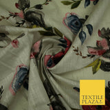 Vintage Artsy Flower Summer Luxury 100% Pure Printed Floral Cotton Linen Fabric