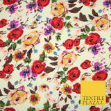 Artsy Poppy Rose Flower Printed 100% Cotton Poplin Fabric Dress Face Mask 59"