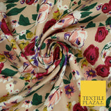 Artsy Poppy Rose Flower Printed 100% Cotton Poplin Fabric Dress Face Mask 59"