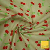 Ecru Cream Cherry 2 Cherries Printed Poly Cotton Fabric Polycotton Mask 45" 3758