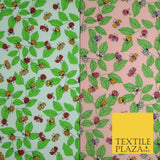 Flying Ladybird Leaf Jungle Garden Printed Poly Cotton Fabric Polycotton Mask45"