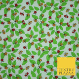 Flying Ladybird Leaf Jungle Garden Printed Poly Cotton Fabric Polycotton Mask45"