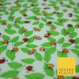 Flying Ladybird Leaf Jungle Garden Printed Poly Cotton Fabric Polycotton Mask45"