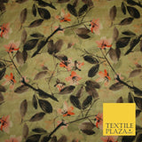 Watercolour Floral Leaves Digital Printed Faux Dupion Raw Silk Fabric Textured