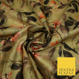 Watercolour Floral Leaves Digital Printed Faux Dupion Raw Silk Fabric Textured