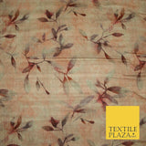 Cloudy Artsy Leaves Digital Printed Faux Dupion Raw Silk Fabric Textured Line