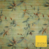 Cloudy Artsy Leaves Digital Printed Faux Dupion Raw Silk Fabric Textured Line