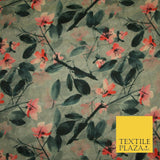 Watercolour Floral Leaves Digital Printed Faux Dupion Raw Silk Fabric Textured