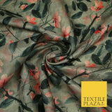 Watercolour Floral Leaves Digital Printed Faux Dupion Raw Silk Fabric Textured