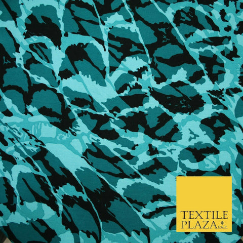 Teal Blue Cool Camouflage Printed Soft Stretch Jersey Fabric Material 59" 3949