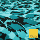 Teal Blue Cool Camouflage Printed Soft Stretch Jersey Fabric Material 59" 3949