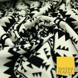 High Quality Black & White Flocked Aztec Spike Tribal Stretch Jersey Fabric 3953