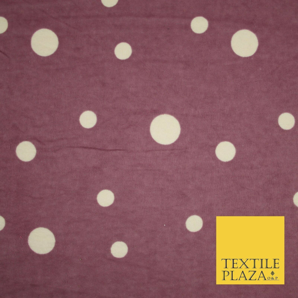 Mauve White Multi Spot Polka Dot Winceyette Soft Brushed Cotton Print Fabric