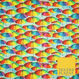 Multicolour Rainbow Umbrella Printed 100% Cotton Digital Fabric Craft 150cm 59" 4029