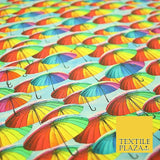 Multicolour Rainbow Umbrella Printed 100% Cotton Digital Fabric Craft 150cm 59" 4029