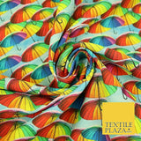 Multicolour Rainbow Umbrella Printed 100% Cotton Digital Fabric Craft 150cm 59" 4029