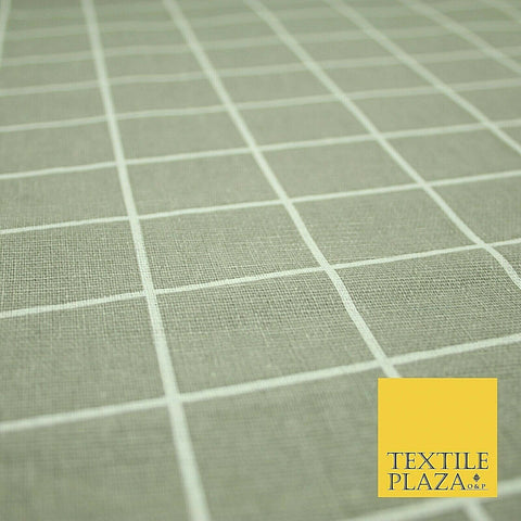 Grey White 4cm Square Box Check Think Lines Printed 100% Cotton Linen Fabric 60"
