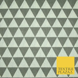 Grey White Geometric Triangle Design Printed 100% Cotton Linen Fabric 60" Wide