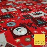 Festive Christmas Patchwork Owls Snowman Stars Printed 100% Cotton Fabric 54"