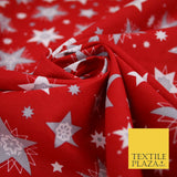 Festive Christmas Grey Multi Stars Snowflakes Printed 100% Cotton Fabric 56"
