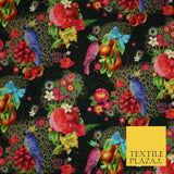 Colourful Floral Rose Parrots Bows Leopard Printed 100% Cotton Canvas Fabric 56"