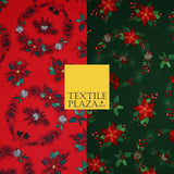 Christmas Wreaths Floral Red Poinsettia Festive Printed 100% Cotton Fabric 54"