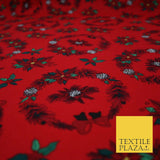 Christmas Wreaths Floral Red Poinsettia Festive Printed 100% Cotton Fabric 54"