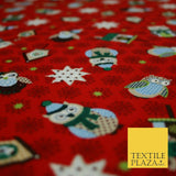 Festive Winter Owl Box House Christmas Snowflakes Printed 100% Cotton Fabric 54"