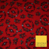 Christmas Wreaths Floral Red Poinsettia Festive Printed 100% Cotton Fabric 54"