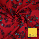 Christmas Wreaths Floral Red Poinsettia Festive Printed 100% Cotton Fabric 54"