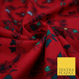 Christmas Wreaths Floral Red Poinsettia Festive Printed 100% Cotton Fabric 54"