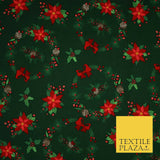 Christmas Wreaths Floral Red Poinsettia Festive Printed 100% Cotton Fabric 54"